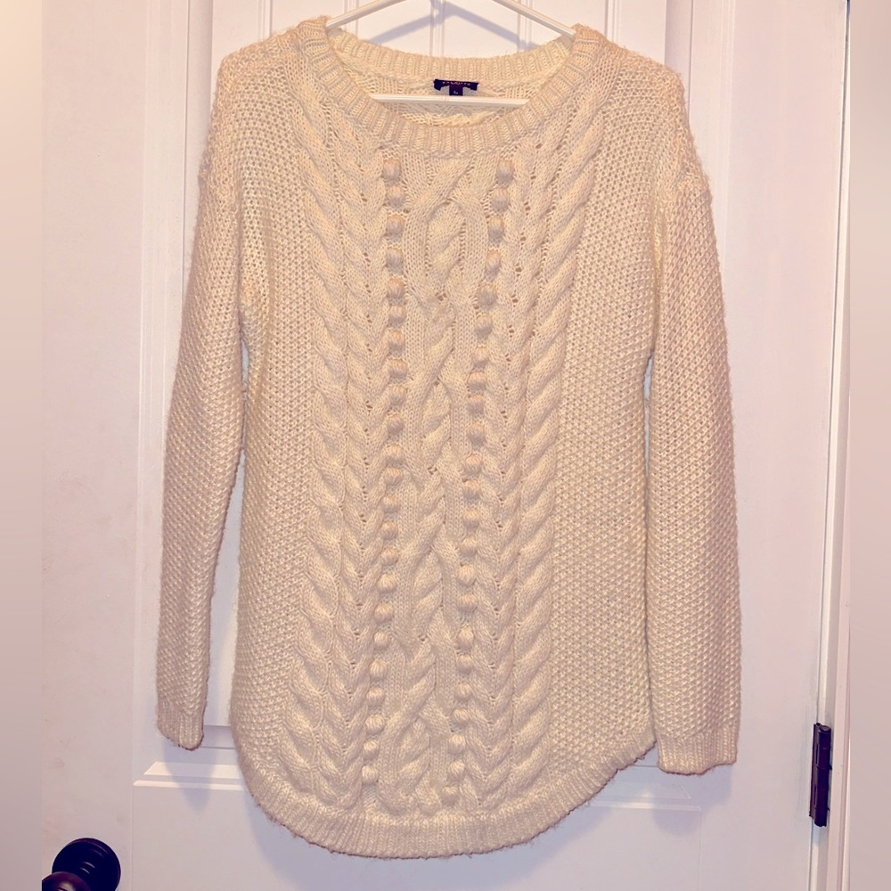 Ladies Talbots Petite Small - White/Cream Bobbles and Cable Sweater - EUC